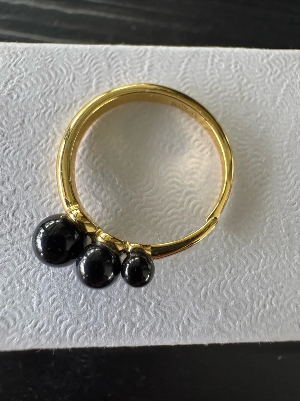 Black & Gold Graduated Bead Adjustable Statement Ring